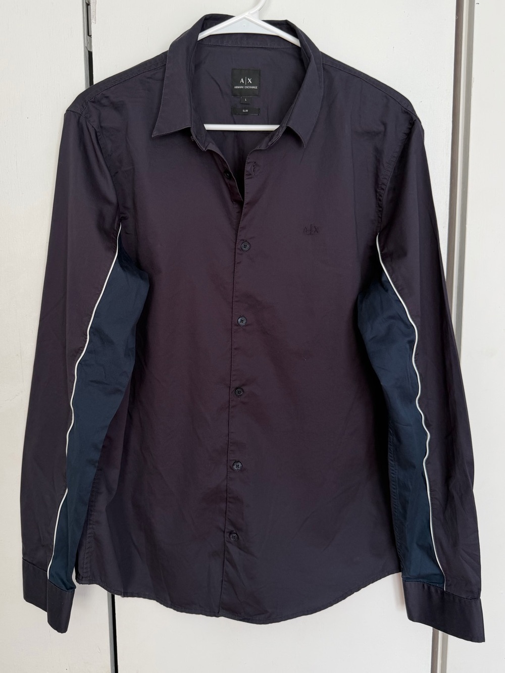 A/X Armani Exchange Men's Purple Button-Down Shirt with Contrast Side Panels